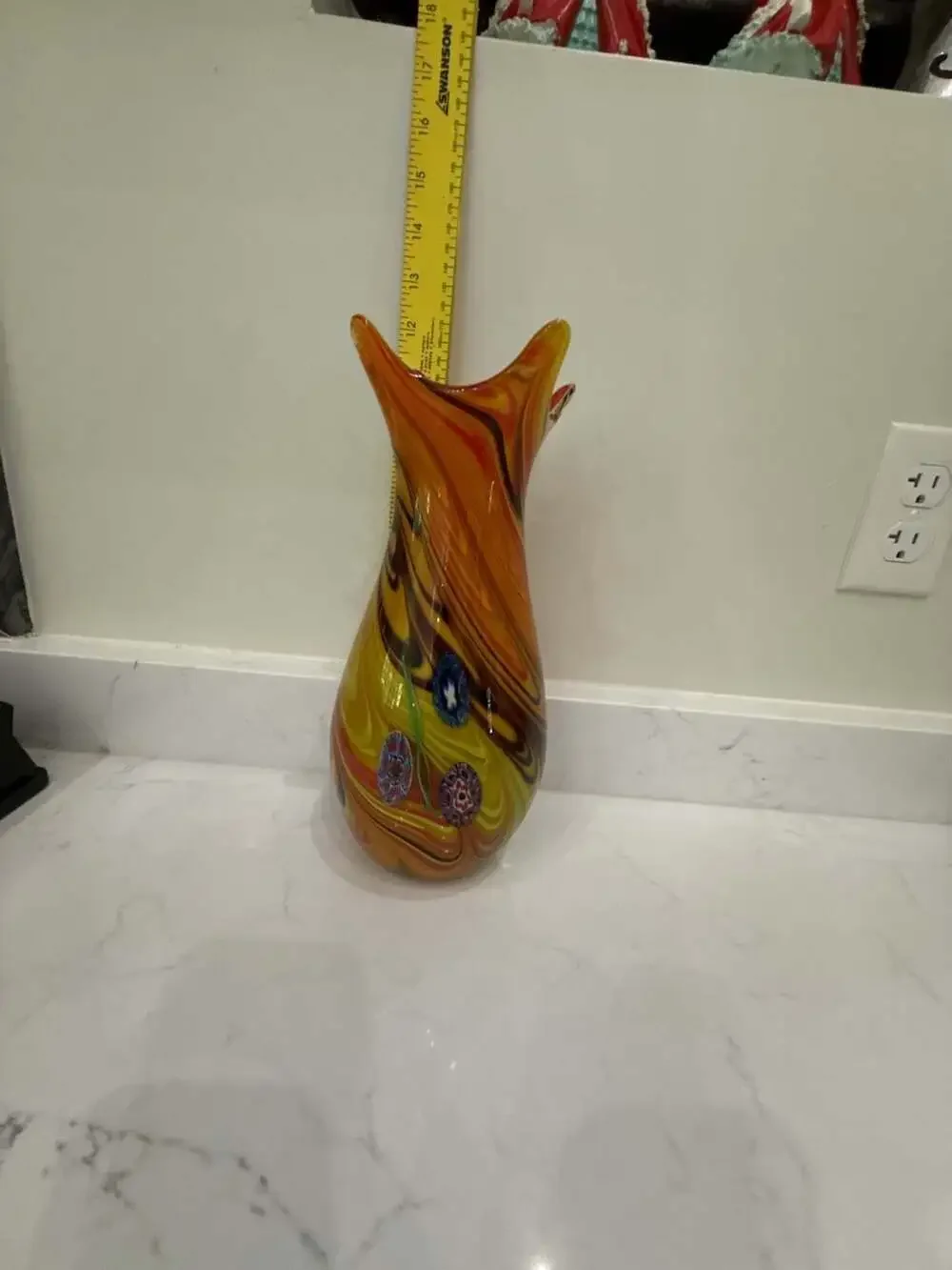Vintage Murano Style Swirl Art Glass Vase with Millefiori Accents